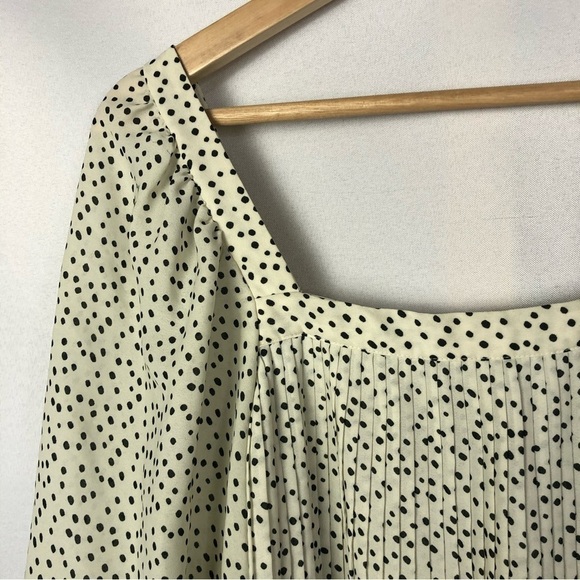 Zara Cream Spotted Polka Dot Balloon Billowy Sleeve Pleated Square Neck Blouse M - Picture 3 of 4